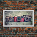Film Camera Wall Decor, Retro Camera Wall Art, Red Camera, Photography Art, Panoramic Wall Decor, Canvas Print, Wall Art, Framed Canvas Art
