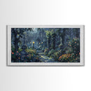 Creepy Victorian Hedge Maze, Haunted Cemetary Framed Canvas Print, Spooky Season Wall Art