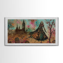 Grinning Banshee In A Cemetery Framed Canvas Print - Spooky Wall Art - Halloween Decor