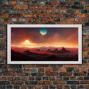 Scifi canvas print, Alien world with 3 moons, spooky print, creepy art, science fiction art