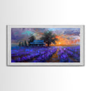 Lavender Field at Dusk, Moody Landscape Art, Framed Canvas Print, Boho Decor, Lavender Art, Rustic Bedroom Decor