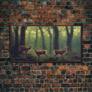 Does in a majestic forest, whitetail deer art, framed canvas print, ready to hang framed wall art