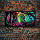 The Secret Grove, Fantasy Art, Pop Art Forest Landscape, Framed Canvas Print, Colorful Forest Painting, Living Room Art