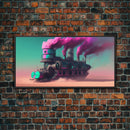 Futuristic Steampunk / Cyberpunk Mashup Art, Steampunk Riverboat In A Desert, Framed Canvas Print, Scifi Wildwest Decor