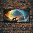 Fenrir, Mythological Wolf, With Bifrost. Norse Mythology Fantasy Art, Framed Canvas Print, Nordic Art