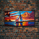 Stained Glass Art Deco Sail Boat Wall Art | Framed Canvas Print | Nautical Art | Seascape Art | Beach House Decor