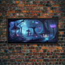Magical Mushroom Fantasy Forest Wall Art, Framed Canvas Print, Game Room Art, Fantasy Decor