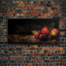 Fruits Wall Art, Food Art, Strawberries, Peach, Kitchen Wall Decor, Panoramic Wall Decor, Canvas Print, Wall Art, Framed Canvas Art