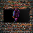 Neon Lights Retro Microphone Wall Decor, Mic Wall Art, Minimalist Art, Panoramic Wall Decor, Canvas Print, Wall Art, Framed Canvas Art