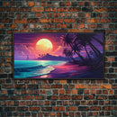 Outrun Vibes, Sunset Over The City and Beach, Palm Tree Decor, Game Room Art, Aesthetic Posters, Retro Art, 80s Vibes, 80s Art