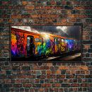 Box car graffiti art, wall decor, train box car, ready to hang canvas print wall art, rainbow train wall art