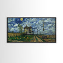 Haunted Countryside, Framed Canvas Print, Spooky Starry Night Inspired Halloween Wall Art