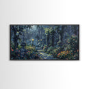 Creepy Victorian Hedge Maze, Haunted Cemetary Framed Canvas Print, Spooky Season Wall Art