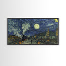 Starry Night Inspired Haunted Steam Train, Framed Canvas Print, Spooky Halloween Wall Art