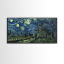 The Haunted Castle - Framed Canvas Print - Halloween Decor - Starry Night Inspired Dark Academia Halloween Wall Art