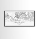 Newport News City Map, Virginia Art, Map Print, Minimalist Wall Art, Wall Art, Canvas Art, Panoramic Wall Art, Friend Gift, Office Wall Art