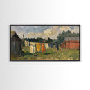 Sunny Day on the Farm with Clothesline, Framed Canvas Print, Rustic Wall Art, Living Room Decor, Farmhouse Style, Country Scene