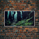 Fantasy Forest with Temple Steps, Wall Decor, Ready To Hang Framed Canvas Print, Oversize Wall Art