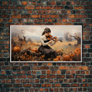 Girl Violinist, Fall Wall Decor, Pumpkin Decor, Canvas Print, Wall Hanging, Panoramic Art, Country Home Decor, Violin Wall Art, Gift For Her