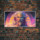 Norse God Freyr, Framed Canvas Print, Vaporwave Style Norse Mythology Art, Retro Vibes