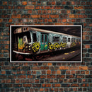 Graffiti Subway Car - Cool Wall Art -Framed Canvas Print - Unique Wall Decor - Framed Art - Train Car With Graffiti