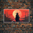 Mysterious Samurai and Blood Moon Print on Canvas, Framed Canvas Print, Modern Wall Art, Canvas Wall Set , Extra Large Wall Art, Warrior Art