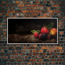 Fruits Wall Art, Food Art, Strawberries, Peach, Kitchen Wall Decor, Panoramic Wall Decor, Canvas Print, Wall Art, Framed Canvas Art