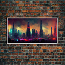 Dystopian Cyberpunk City, ready to hang canvas print wall art, framed canvas wall art, mancave wall art, Cyberpunk Art