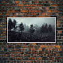 Creepy Haunted Cemetery, Spooky Halloween Art, Graveyard, ready to hang canvas print wall art, Black And White Art, Halloween Decor