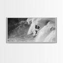 Surfer Waving A Skull and Crossbones Flag While Surfing - Framed Canvas Print - Cool Modern Art - Office / Mancave Decor Gift For Him
