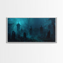 Spooky Vibes Halloween Art Framed Canvas Print, Dark Academia Oil Painting