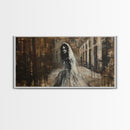 Ghostly Bride, Haunted Wedding, Framed Canvas Print, Spooky Wall Art, Halloween Decor