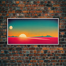 Art Deco Wall Decor, Wall Art, Framed Canvas Print, Retro Style Sunset Art, Scifi Wall Decor, 2 Suns