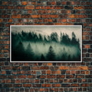 Framed Canvas Print, Pine Tree Forest, Misty Forest Landscape, Fog Covered Mountain, Nature Landscape Decor