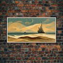 Art deco canvas print, pirate ship at sea beyond the sand dunes, living room wall art