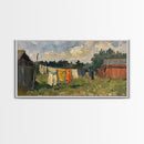 Sunny Day on the Farm with Clothesline, Framed Canvas Print, Rustic Wall Art, Living Room Decor, Farmhouse Style, Country Scene