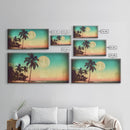 Sunset Over Beach Wall Decor, Tropical Wall Art, Palm Trees Art, Panoramic Wall Decor, Canvas Print, Wall Art, Framed Canvas Art