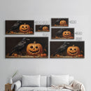 Spooky Crow Print, The Raven and The Jack O Lantern, Halloween Wall Art, Victorian Oil Painting