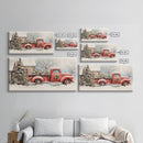 Christmas Tree Delivery - Retro Farmhouse Christmas Decor - Old Red Truck Delivering Christmas Trees - Framed Canvas Print - Holiday Decor