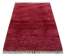 2X2.6 Solid Plain Red Hand knotted wool area rug