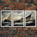 Shipwreck at Sea, Nautical Art, Disaster art, 3 piece wall art, 3 piece canvas print, cool home wall decor