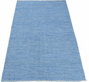 Blue Chevron Pattern Dhurrie Wool Area Rug