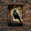 Portrait of a raven, cool crow art, framed canvas print
