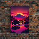 North American Buffalo at Sunset, Western Decor, framed canvas print, bison art, primitive farmhouse decor