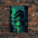 Cyberpunk Dystopian Emerald Green Town City Background Fine Art Print, Wall Decor, Wall Poster, Wall Art Print