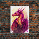 Magenta Purple Watercolor Dragon Fantasy Fine Art Print, Wall Decor, Wall Poster, Wall Art Print