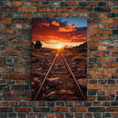 Abandoned Train Tracks Somewhere In The Arizona Desert, Framed Canvas Print, Western Decor