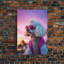 Poodle Wall Print, Dog Wall Art, Dog Sunglasses, Dog In Pink White Suit, Funny Art, Framed Wall Art, Framed Canvas, Wall Print, Wall Canvas