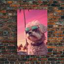 Shih Tzu Wall Print, Dog Wall Art, Dog Sunglasses, Palm Trees, Sunset, Funny Art, Framed Wall Art, Framed Canvas, Wall Print, Wall Canvas