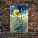 Watercolor Painting Print of a Sunflower and Wildflowers, Framed Canvas Art, Framed Print, Living Room Wall Decor